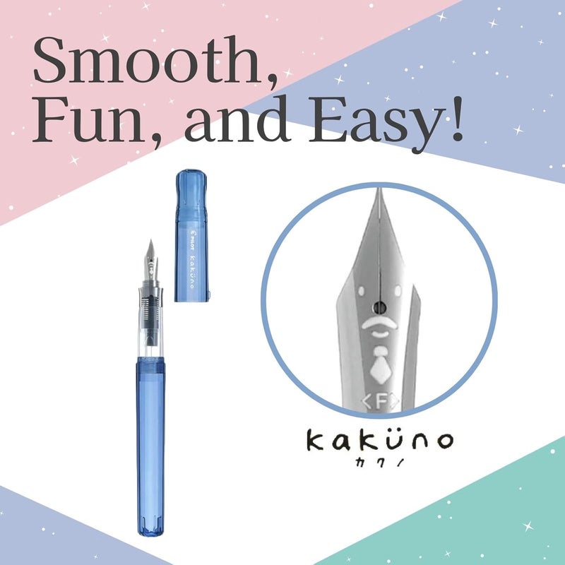 Someie Fountain Pen Set CON-40 Converter & Kakuno Fine Nib with Black Ink Cartridge & Sticky Notes – Refillable Ink System, For Beginners, Calligraphy (Blue FKA-1SR-KPL-F) - Image 3